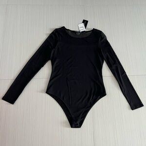 French Connection Black Bodysuit with mesh accents